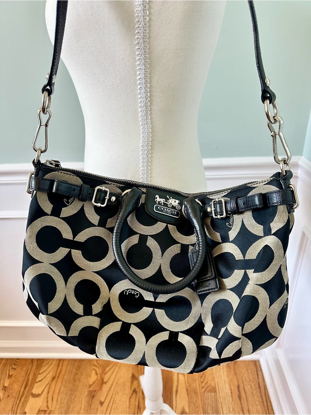 COACH Madison Sophia Op Art Canvas Purse Vintage Y2K Black Gray Signature